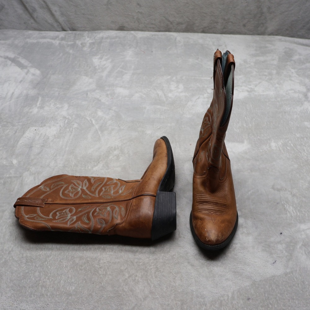 Ariat Women 7B Western Boots Brown Heritage Leather Embroidered Rustic 10004736